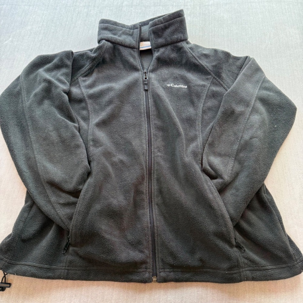 Columbia Womens 1X Black Benton Springs Full Zip Fleece Jacket Mock Neck Pockets
